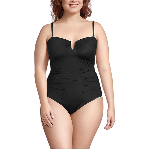 LANDS END SlenderSuit uwire Bandeau Swimsuit size 14 & 16W removable straps new - Picture 1 of 9